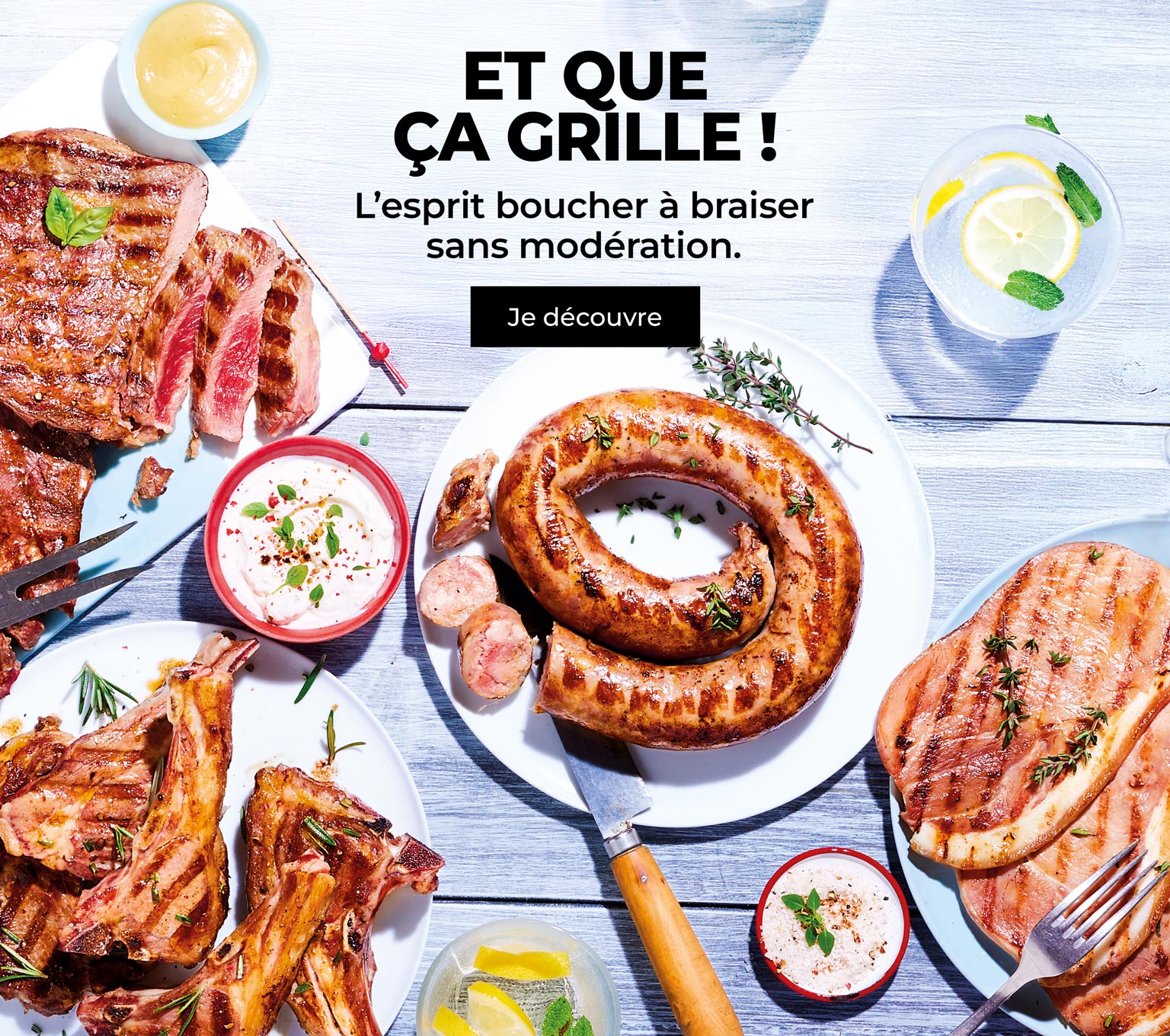 Pour un barbecue réussi, découvrez notre sélection de viandes surgelées à griller origine France : saucisse, côte de porc, entrecôte…