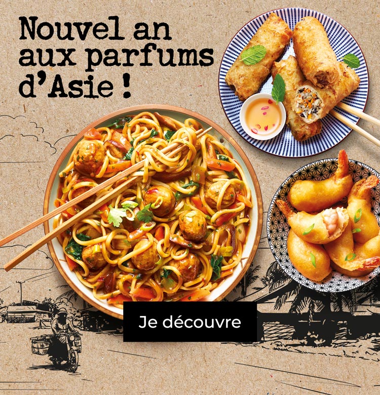 Faites voyager vos papilles pendant le nouvel an asiatique avec la Maison Thiriet : nems, samossas, crevettes, yakitori, nouilles sautées, légumes wok, riz, etc.
