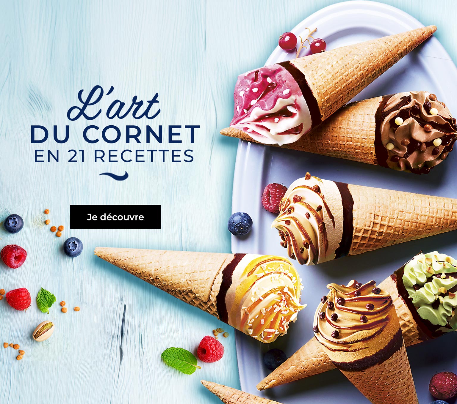 Amateurs de plaisirs glacés, régalez-vous avec notre large sélection de 21 recettes de cornets premium aux saveurs gourmandes.