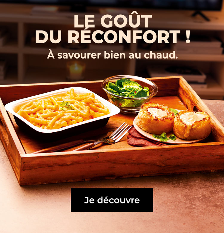 Profitez des soirées d’hiver avec notre sélection de plats réconfortants : mac &amp; cheese, aligot, tartiflette, pizzas au fromage et douceurs gourmandes