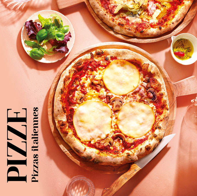 Margherita, 4 fromages, primavera, pepperoni : partagez nos pizzas italiennes, avec leur pâte tournée à la main
