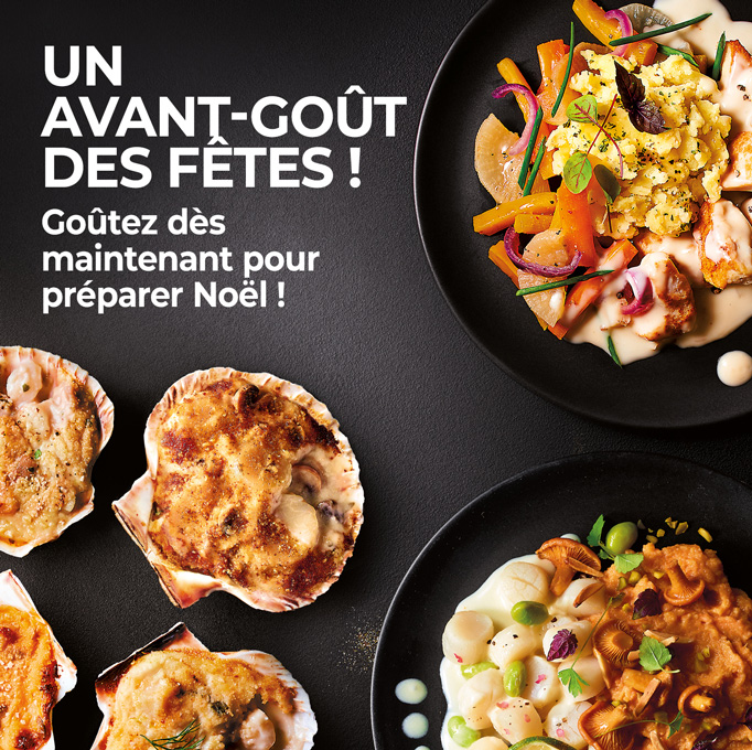 Découvrez notre sélection exclusive de produits pour des fêtes inoubliables : feuilletés, foie gras, terrine, saumon, poulet, pintade, desserts glacés et desserts pâtissiers.