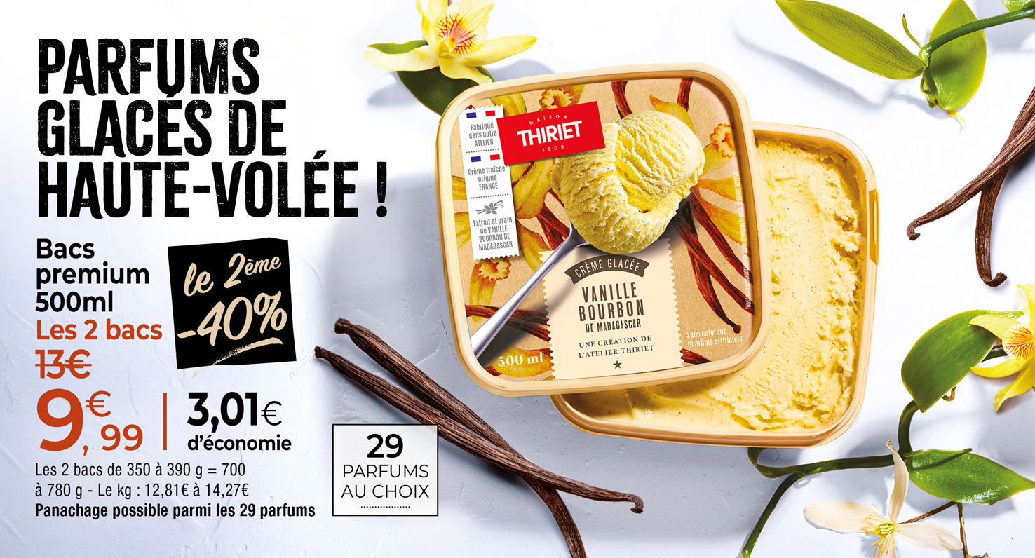 Amateurs de sorbets et de crèmes glacées, découvrez notre large sélection de parfums disponibles dans notre gamme de bacs premium
