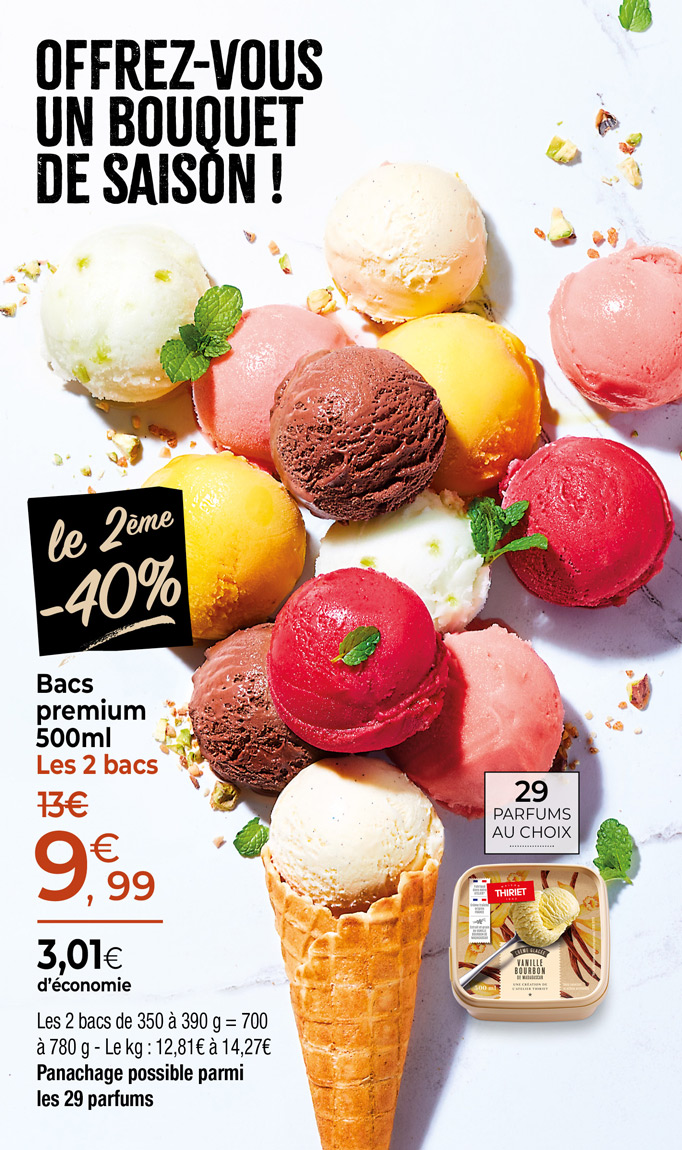 Amateurs de sorbets et de crèmes glacées, découvrez notre large sélection de parfums disponibles dans notre gamme de bacs premium