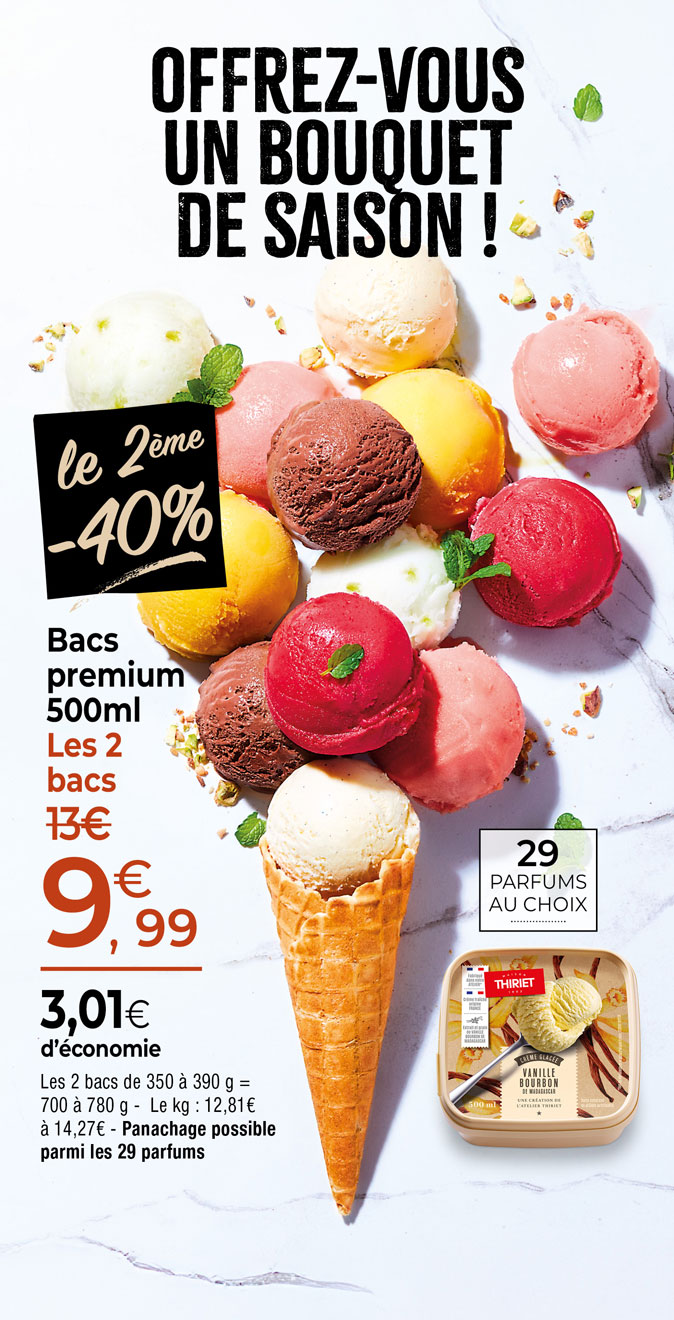 Amateurs de sorbets et de crèmes glacées, découvrez notre large sélection de parfums disponibles dans notre gamme de bacs premium