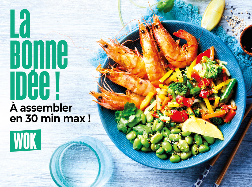 Découvrez la bonne idée recette de la Maison Thiriet : un wok de gambas aux légumes sautés, prêt en moins de 30 minutes