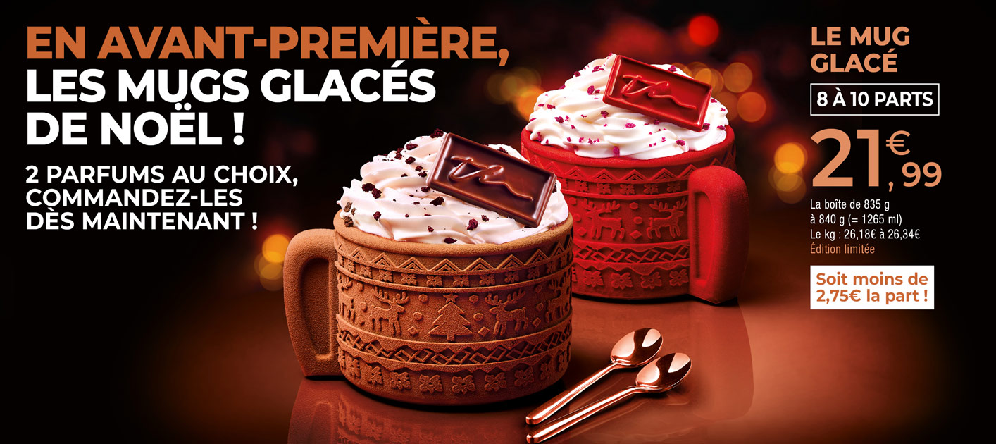 Découvrez en avant-première les mugs glacés en édition limitée, stars gourmandes de la Maison Thiriet, à partager et à savourer en deux parfums au choix : chocolat, vanille, caramel et framboise, vanille