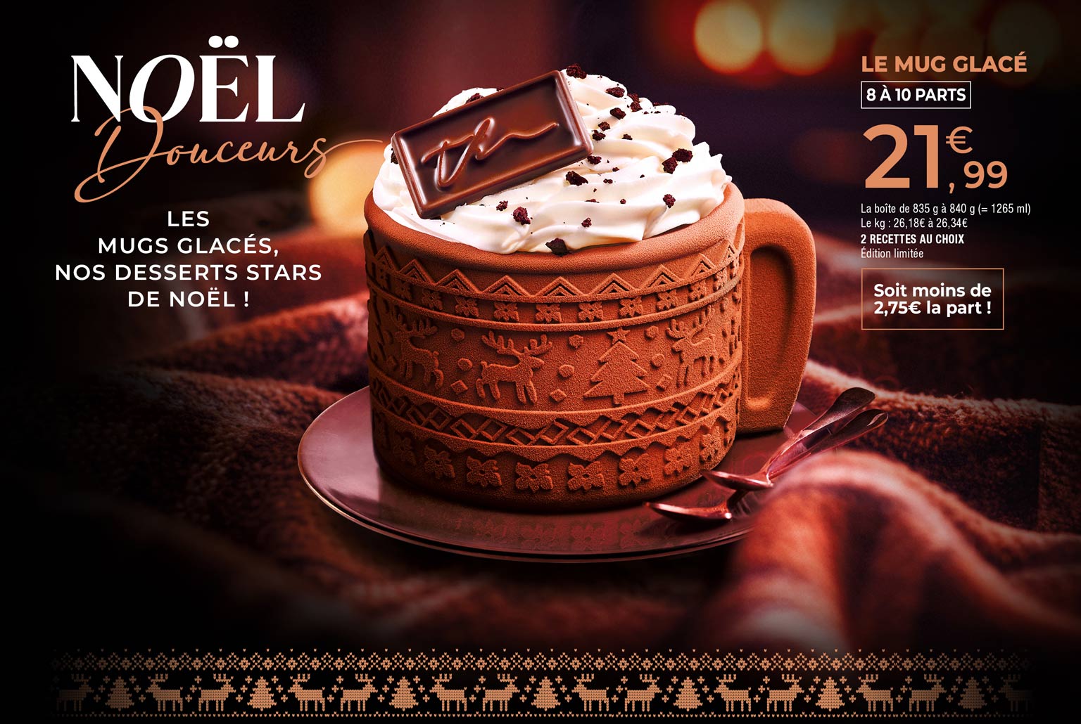 En édition limitée, les mugs glacés de Noël, stars gourmandes de la Maison Thiriet à partager et disponibles en deux parfums au choix : chocolat, vanille, caramel ou framboise, vanille