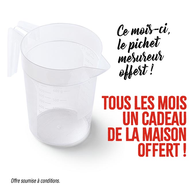 Profitez d'un cadeau de la Maison Thiriet, ce mois-ci un pichet mesureur offert dès 45€ d'achat en magasin