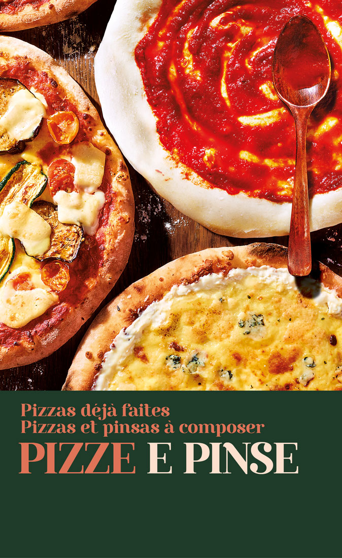 Découvrez la sélection de pizza, à composer ou toute faite, ainsi que notre pinsa à garnir