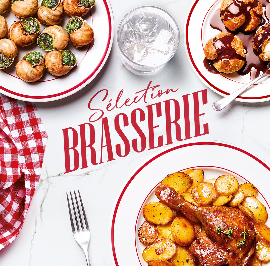 Découvrez notre sélection brasserie avec des recettes généreuses et conviviales : escargots, bœuf bourguignon, blanquette de veau, confit de canard et desserts traditionnels