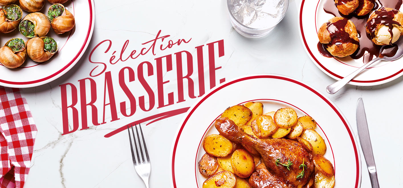Découvrez notre sélection brasserie avec des recettes généreuses et conviviales : escargots, bœuf bourguignon, blanquette de veau, confit de canard et desserts traditionnels
