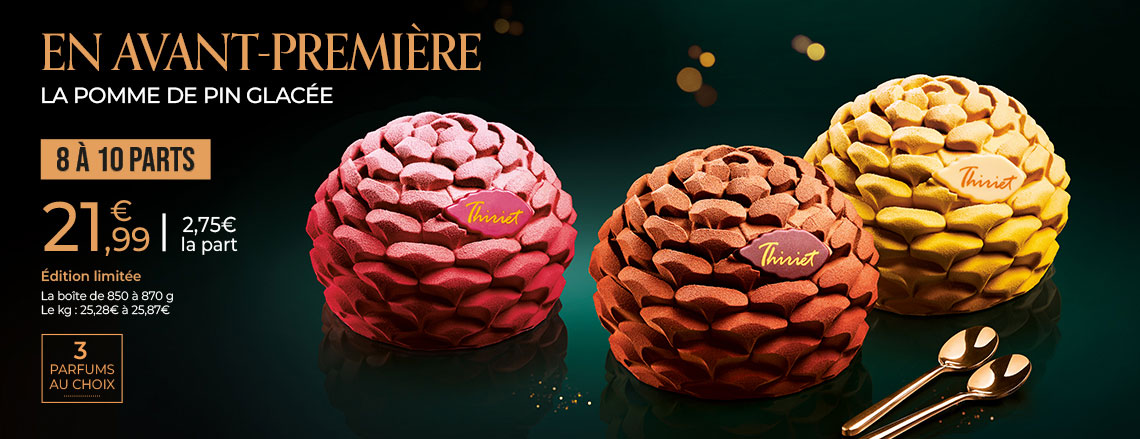 Découvrez en avant-première nos pommes de pin glacées à partager, disponibles en trois parfums : chocolat, exotique et framboise