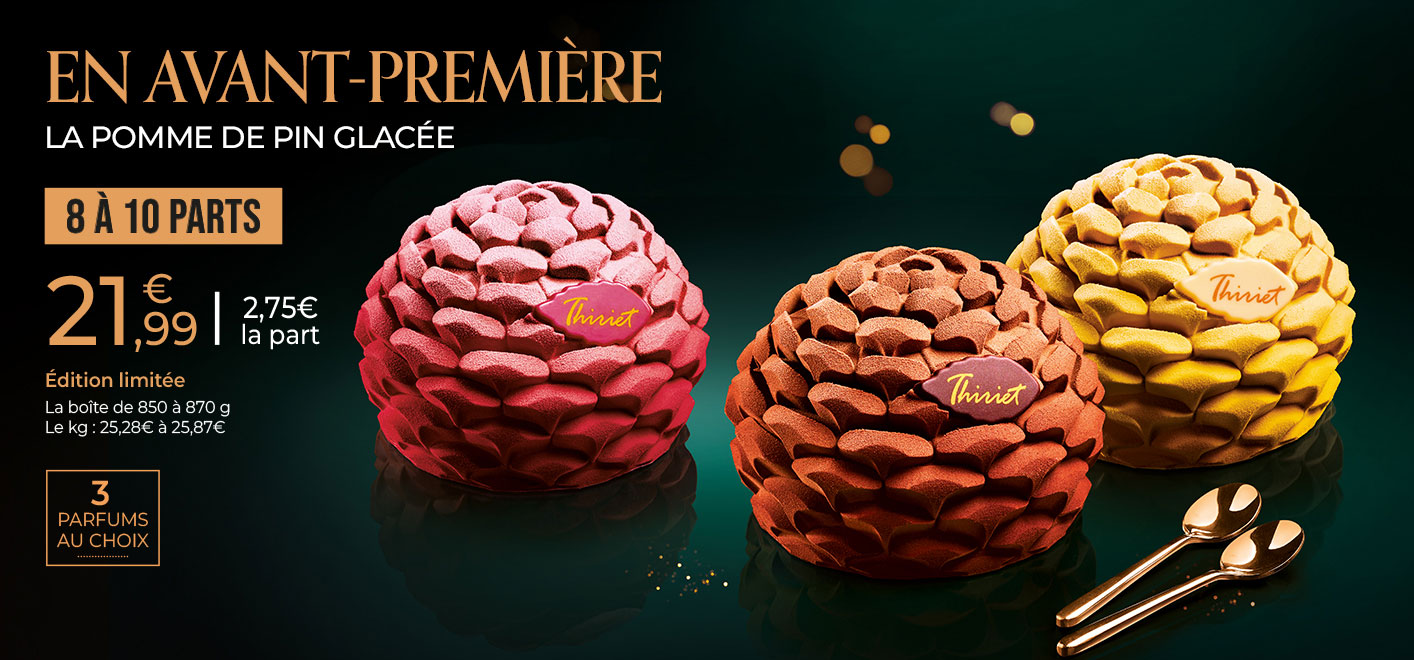 Découvrez en avant-première nos pommes de pin glacées à partager, disponibles en trois parfums : chocolat, exotique et framboise