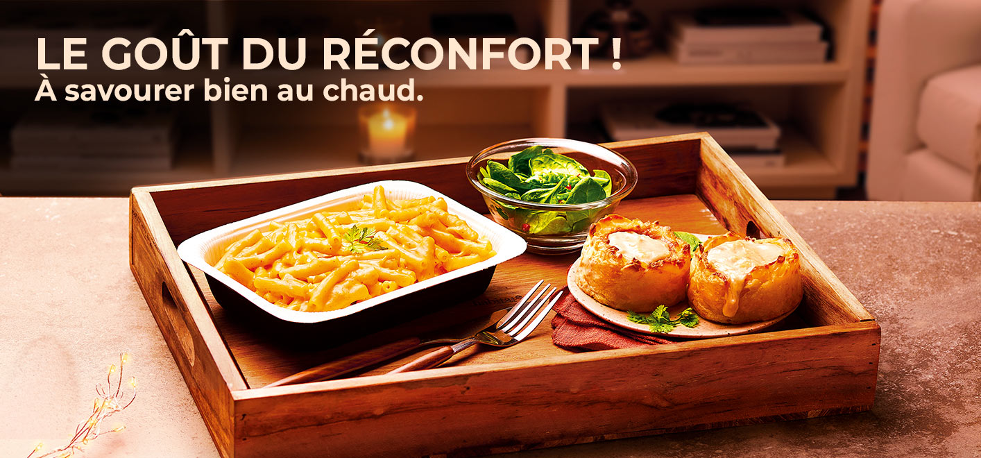 Réchauffez vos soirées d’hiver avec notre sélection de plats réconfortants : mac &amp; cheese, aligot, tartiflette, pizzas au fromage et douceurs gourmandes
