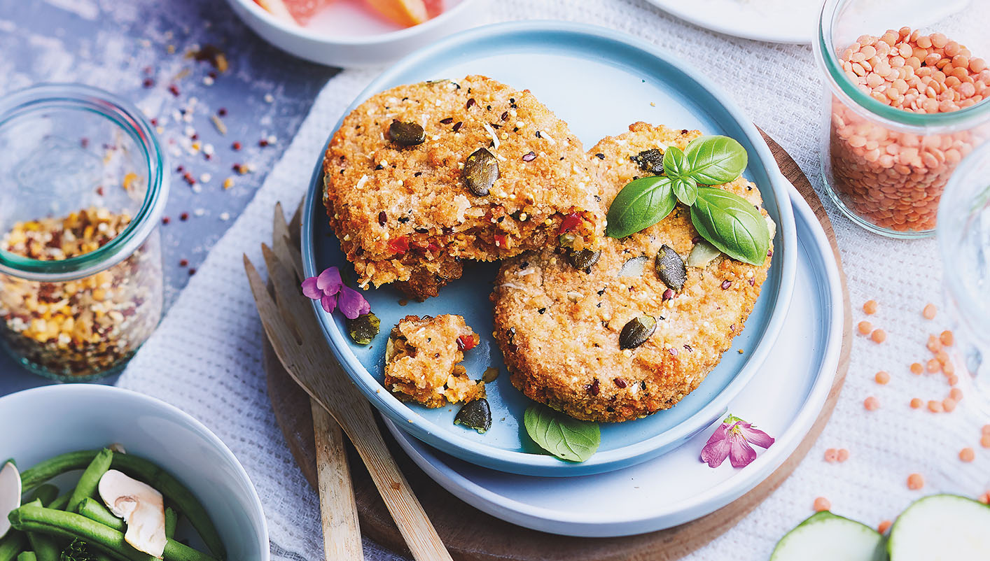 2 Steaks panés aux lentilles corail et boulgour