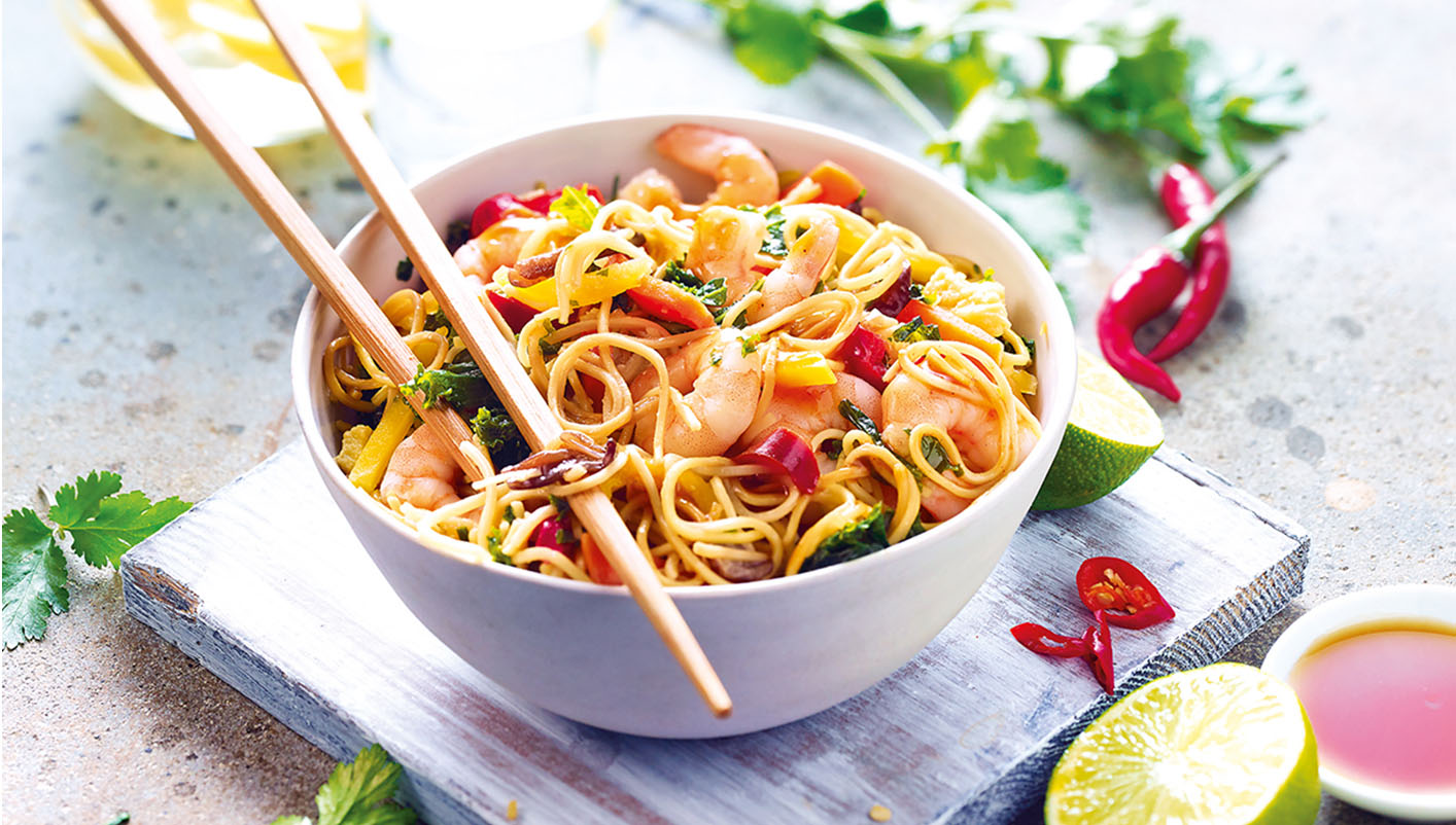 Nouilles aux crevettes et légumes