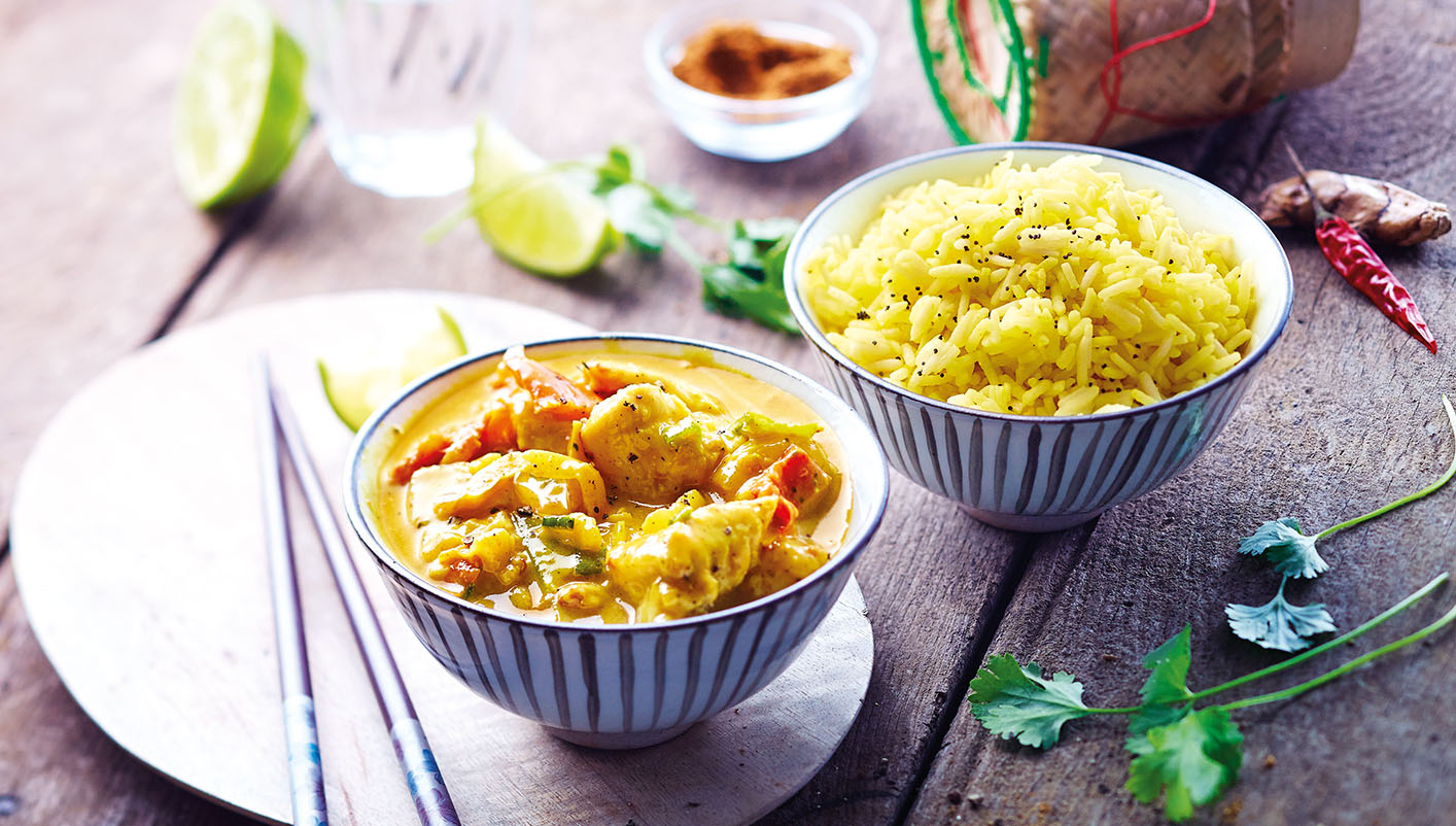 Poulet, sauce lait de coco, curry, riz basmati Le 2ème à -40%