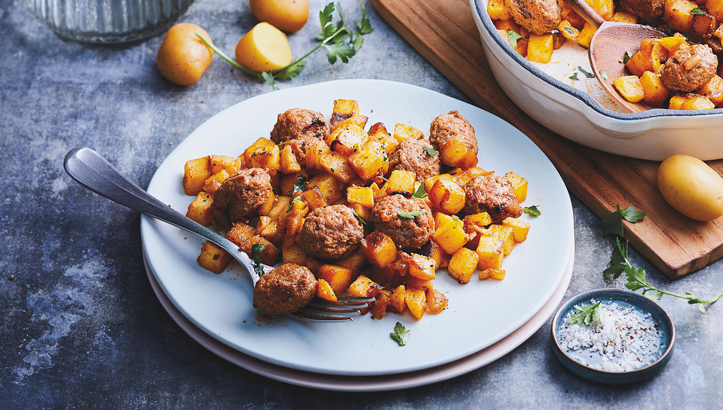 Pommes de terre rissolées et boulettes boeuf Le 2ème à -50%