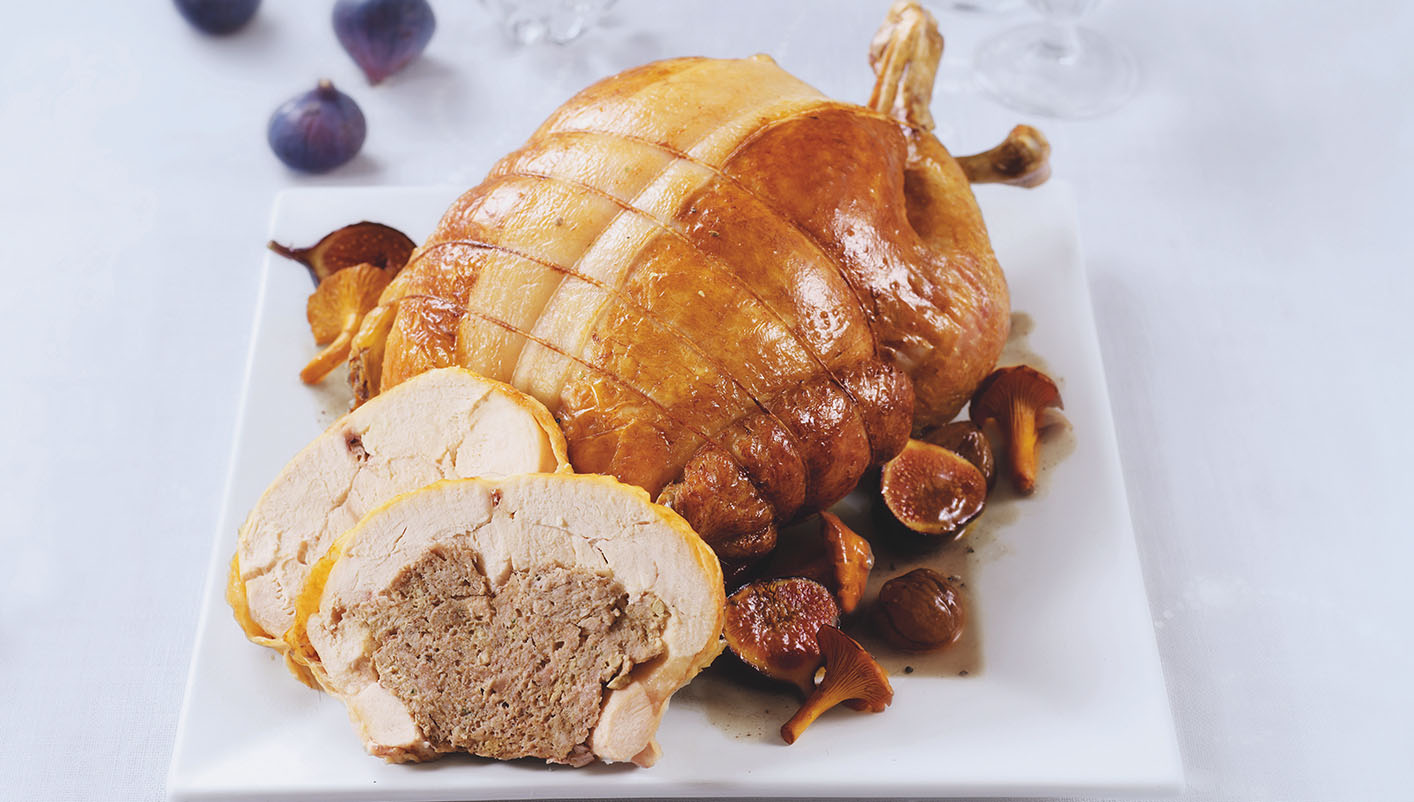 Chapon farci, farce au foie gras de canard