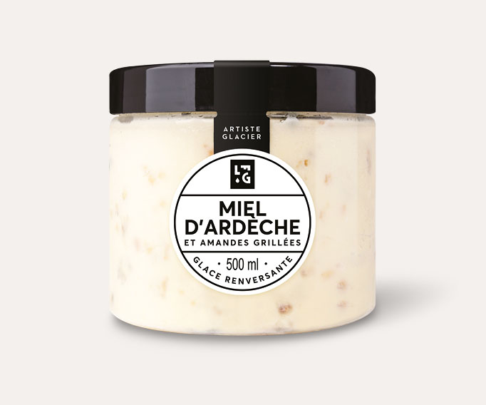 Crème glacée miel d’Ardèche et amandes grillées