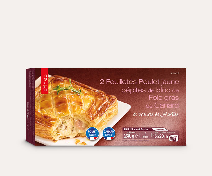2 Feuilletés poulet jaune, pépites de bloc de foie gras