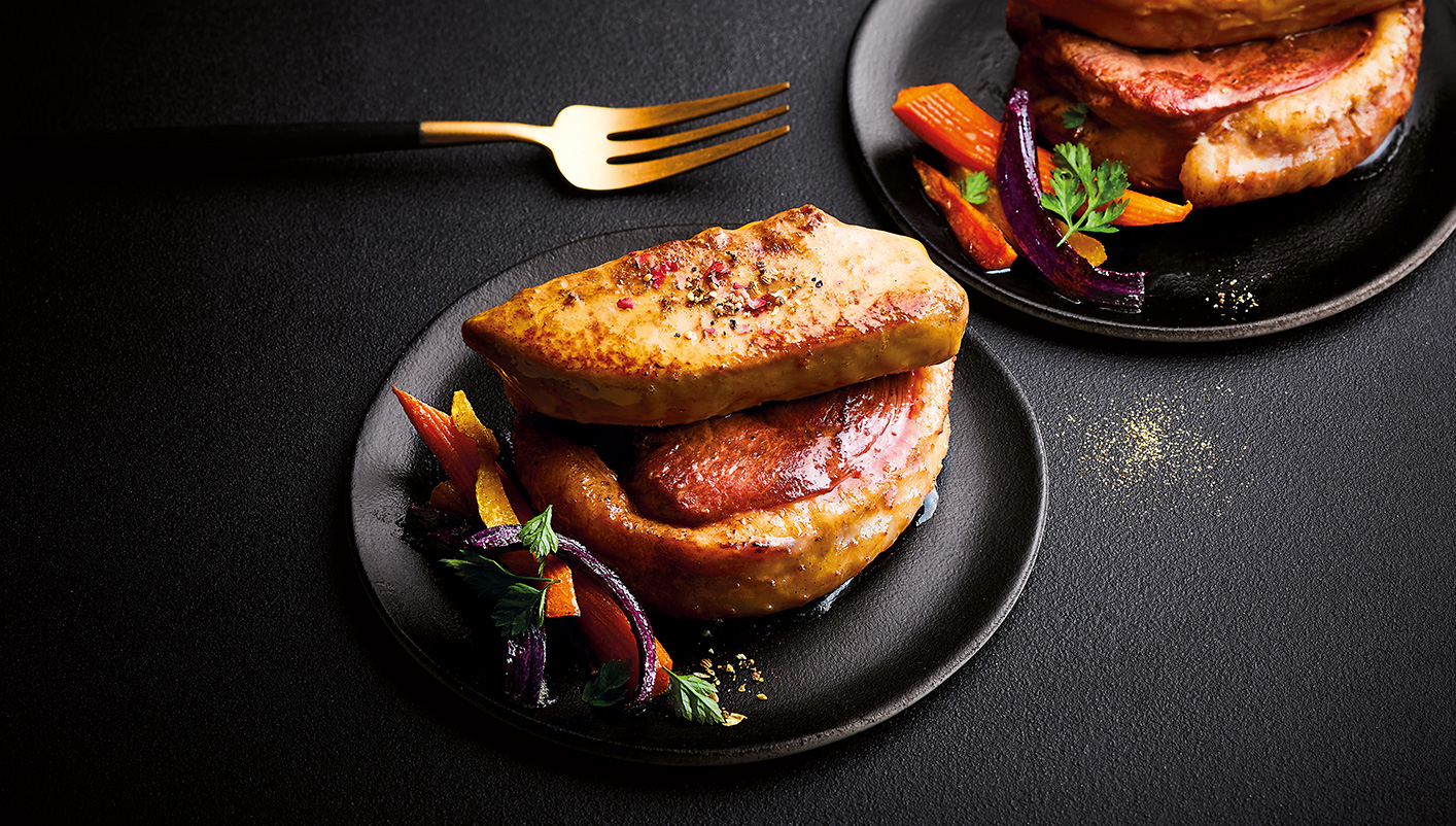 2 Tournedos de magret de canard et escalopes de foie gras