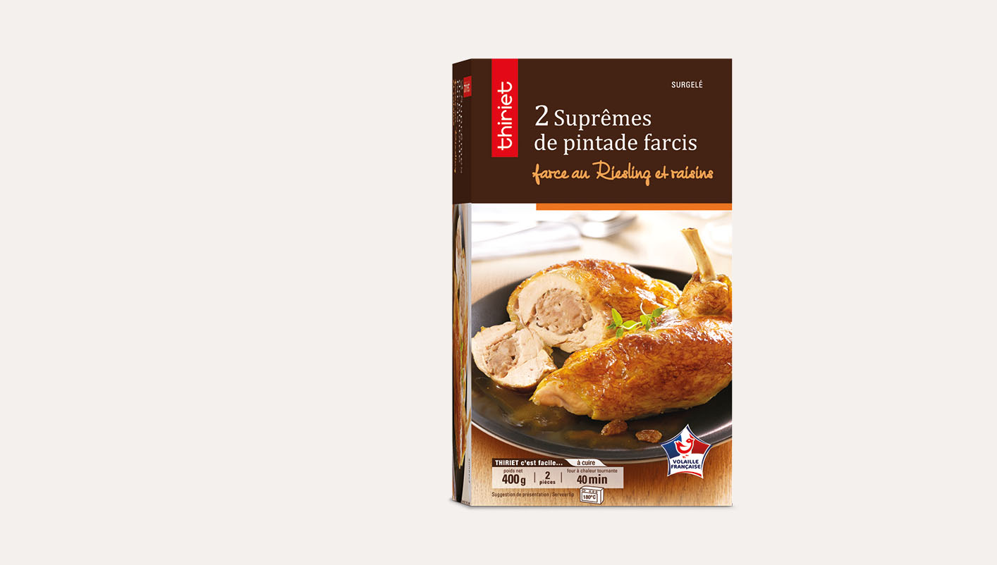 2 Suprêmes de pintade farcis, farce au Riesling et raisins