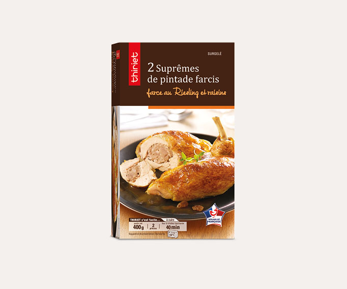 2 Suprêmes de pintade farcis, farce au Riesling et raisins