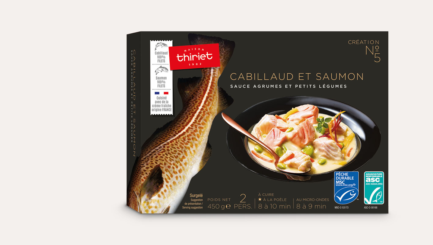 Cabillaud et saumon sauce agrumes et petits légumes