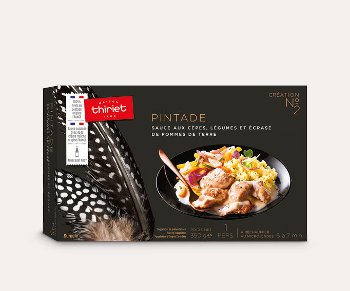 Pintade, sauce aux cèpes, légumes, écrasé de pommes de terre