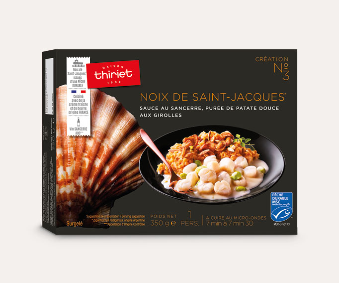 Noix de St-Jacques* sauce au Sancerre patate douce girolles