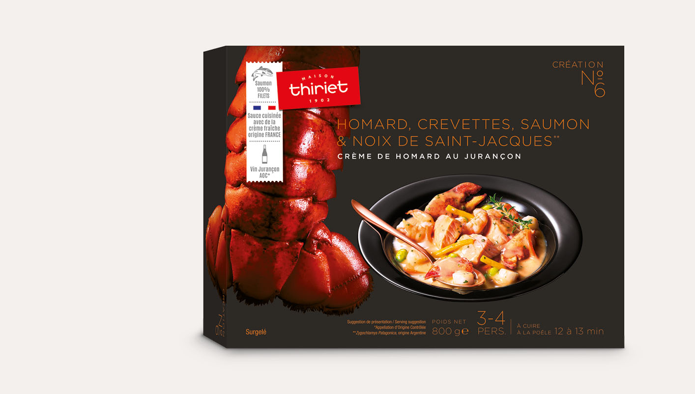 Homard, crevettes, noix de St Jacques et saumon, crème