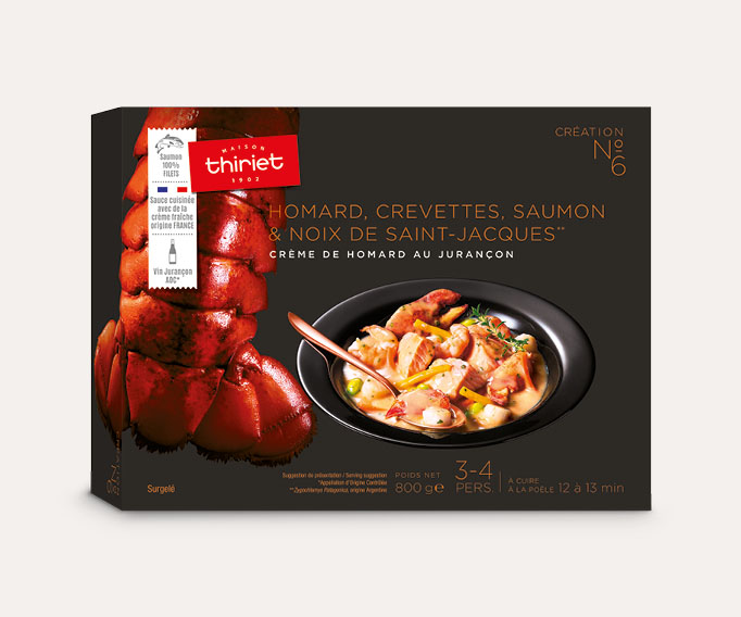 Homard, crevettes, saumon et noix de St-Jacques, crème