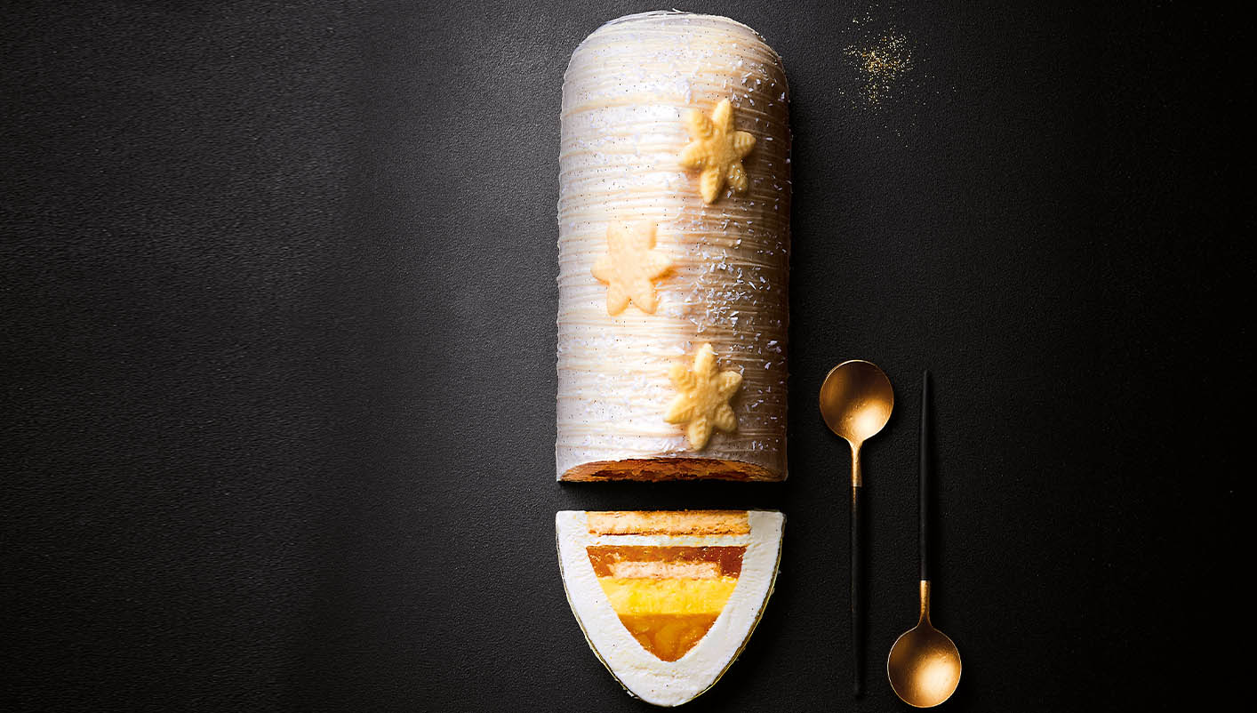 Bûche pâtissière exotique mousse mascarpone vanille