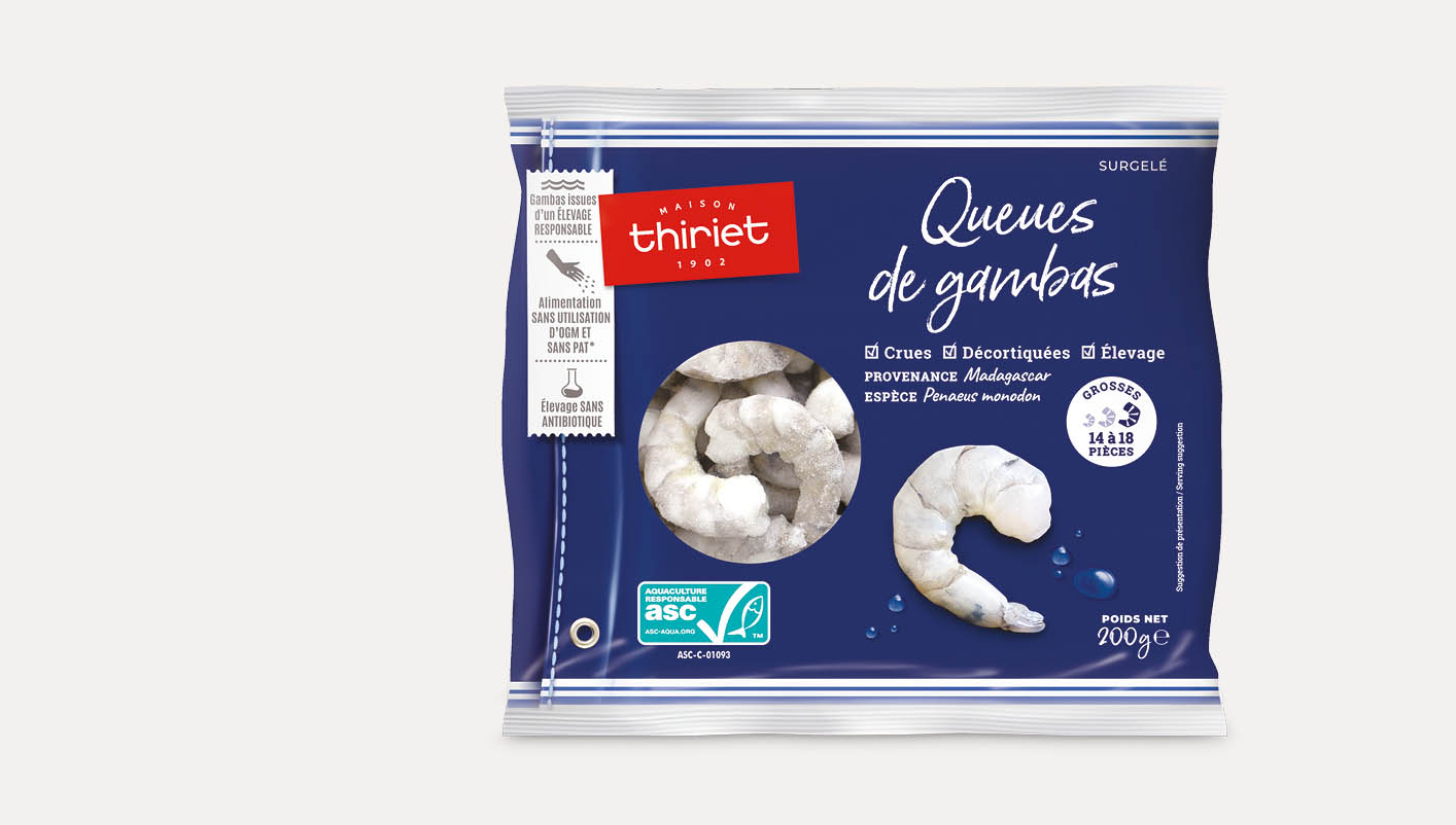 Queues de gambas crues décortiquées