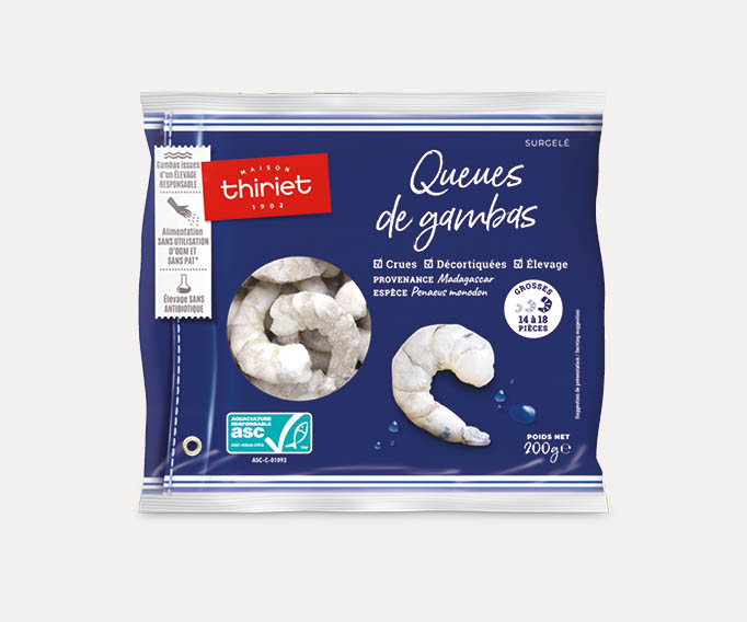 Queues de gambas crues décortiquées