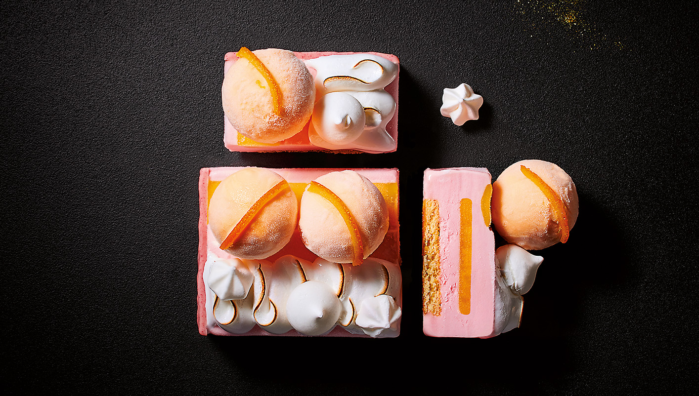 Bûche glacée meringuée pamplemousse - mandarine