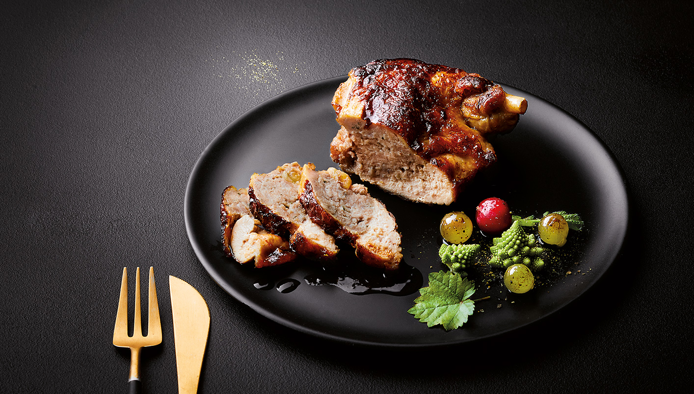 2 Suprêmes de pintade farcis, farce au Riesling et raisins