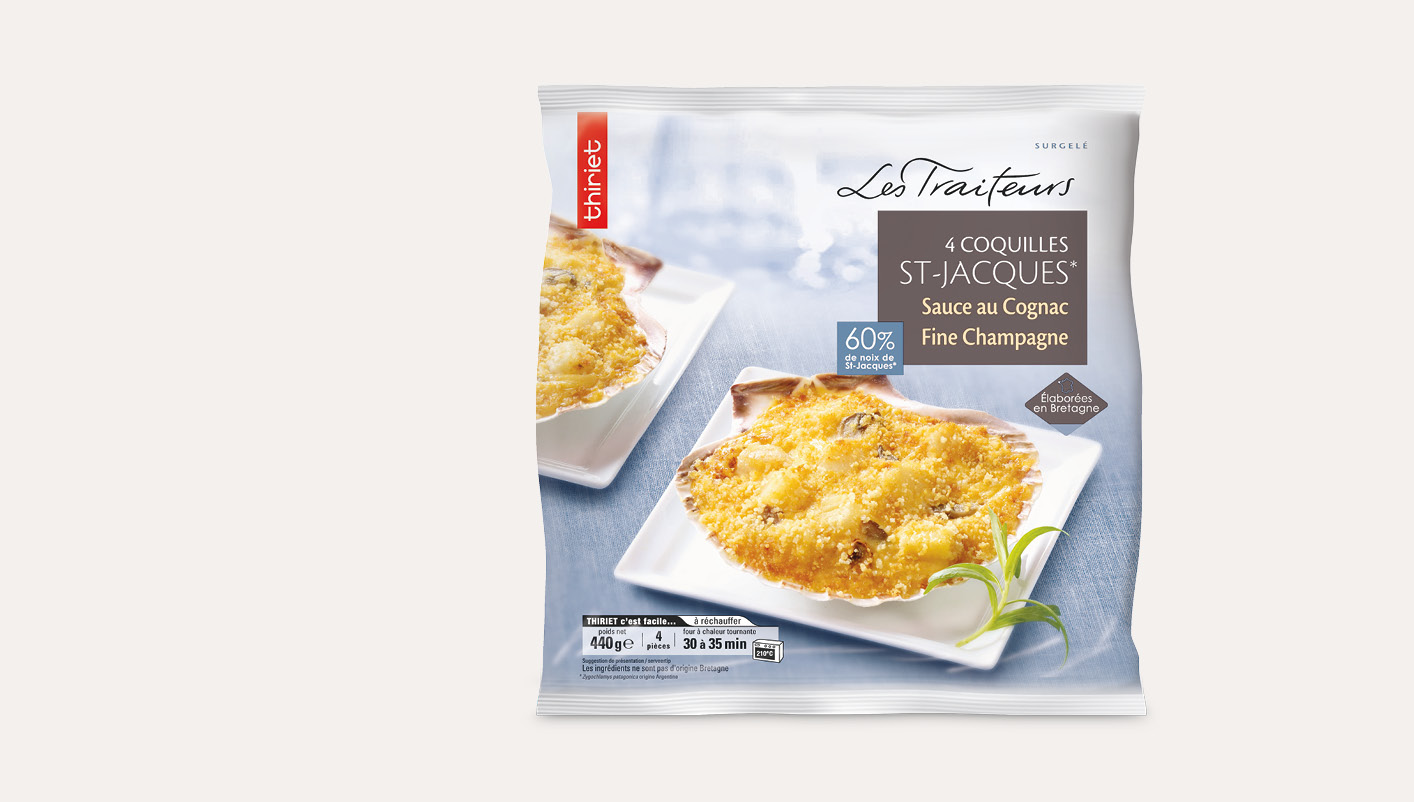4 Coquilles St-Jacques* sauce Cognac F. Champagne