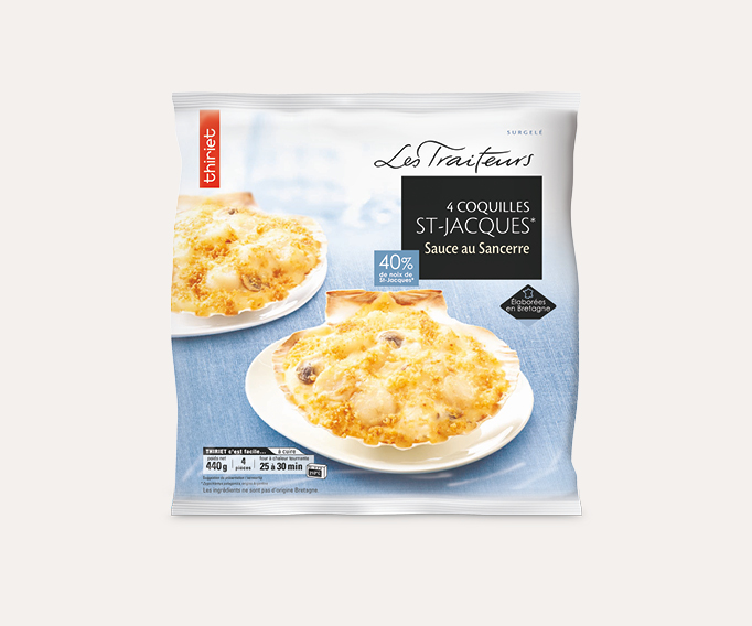 4 Coquilles St-Jacques (noix 40%) sauce Sancerre
