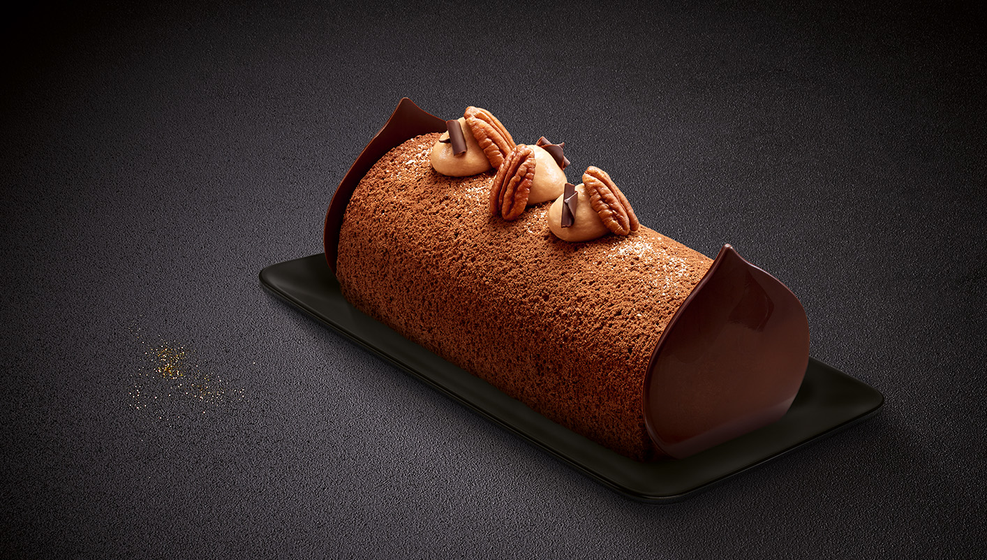 Entremets pâtissier chocolat noir - pécan - praliné