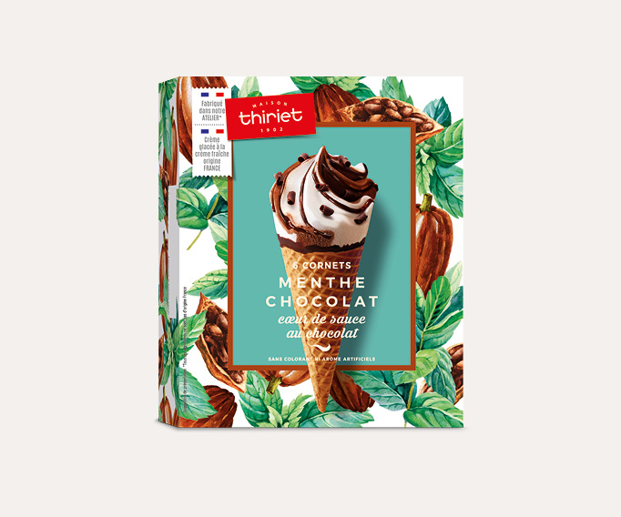 6 Cornets Menthe Chocolat Cœur de sauce au chocolat