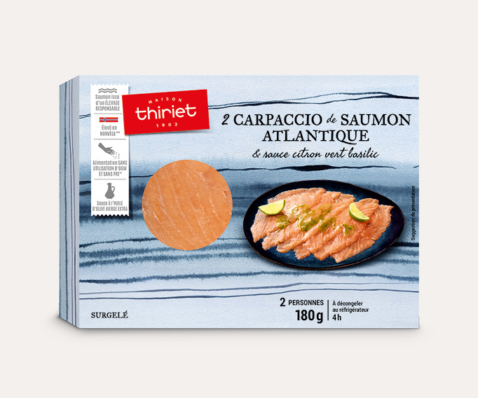 2 Carpaccio de saumon Atlantique, sauce citron vert basilic