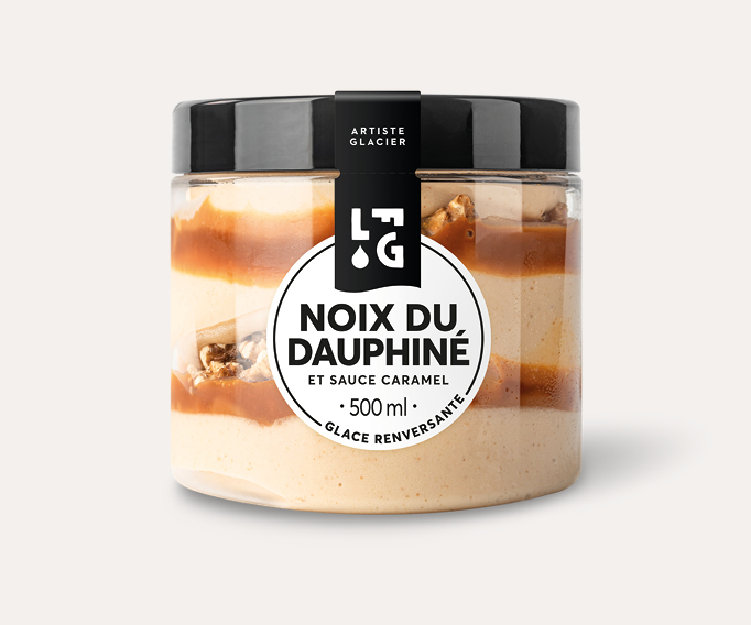 Glace artisanale noix du Dauphiné et sauce caramel