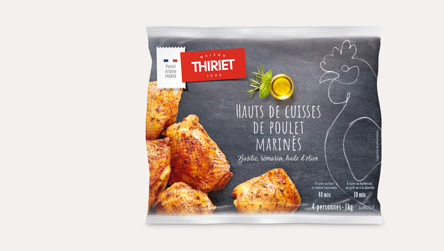 Hauts de cuisses de poulet marinés et chips 