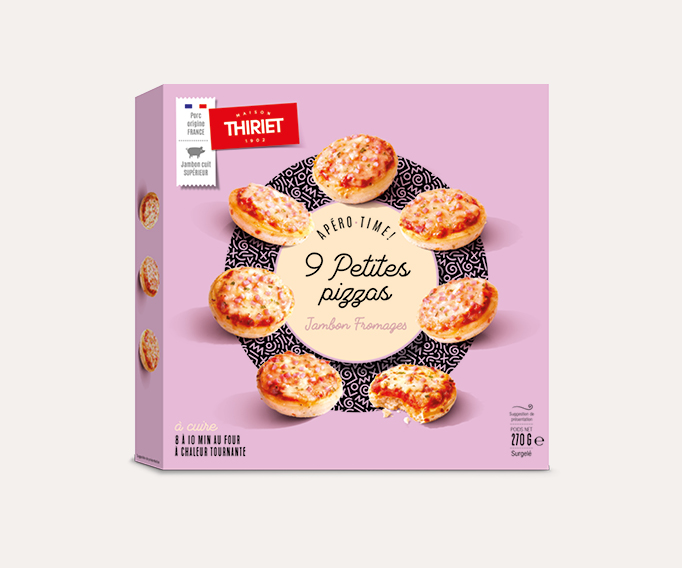 9 Petites pizzas jambon fromages, surgelés Maison Thiriet