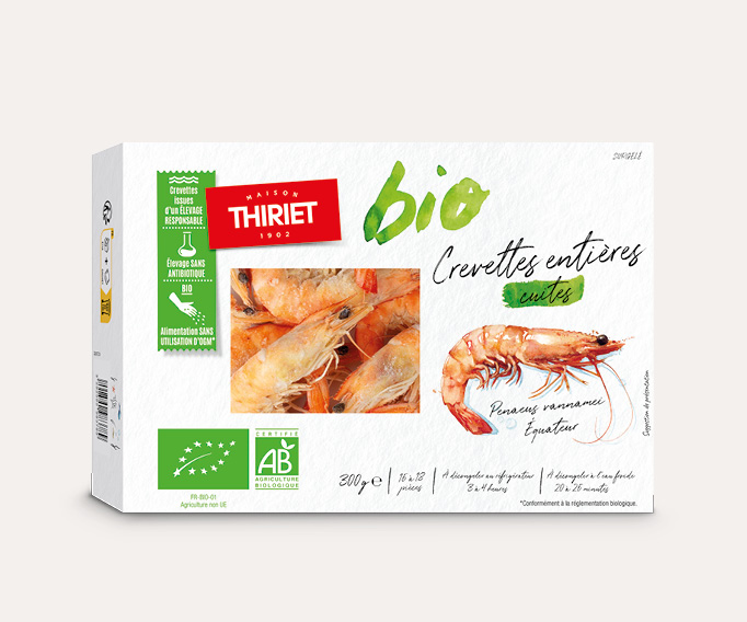 Crevettes entières cuites biologiques