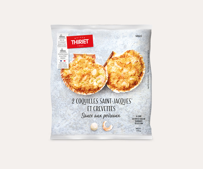 2 coquilles St-Jacques et crevette, poireaux Le 2ème à -40%