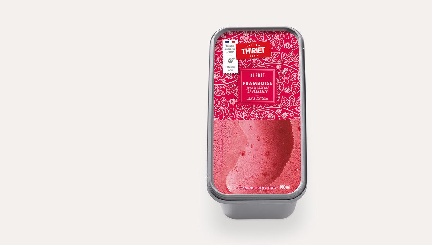 Sorbet framboise avec morceaux de framboise